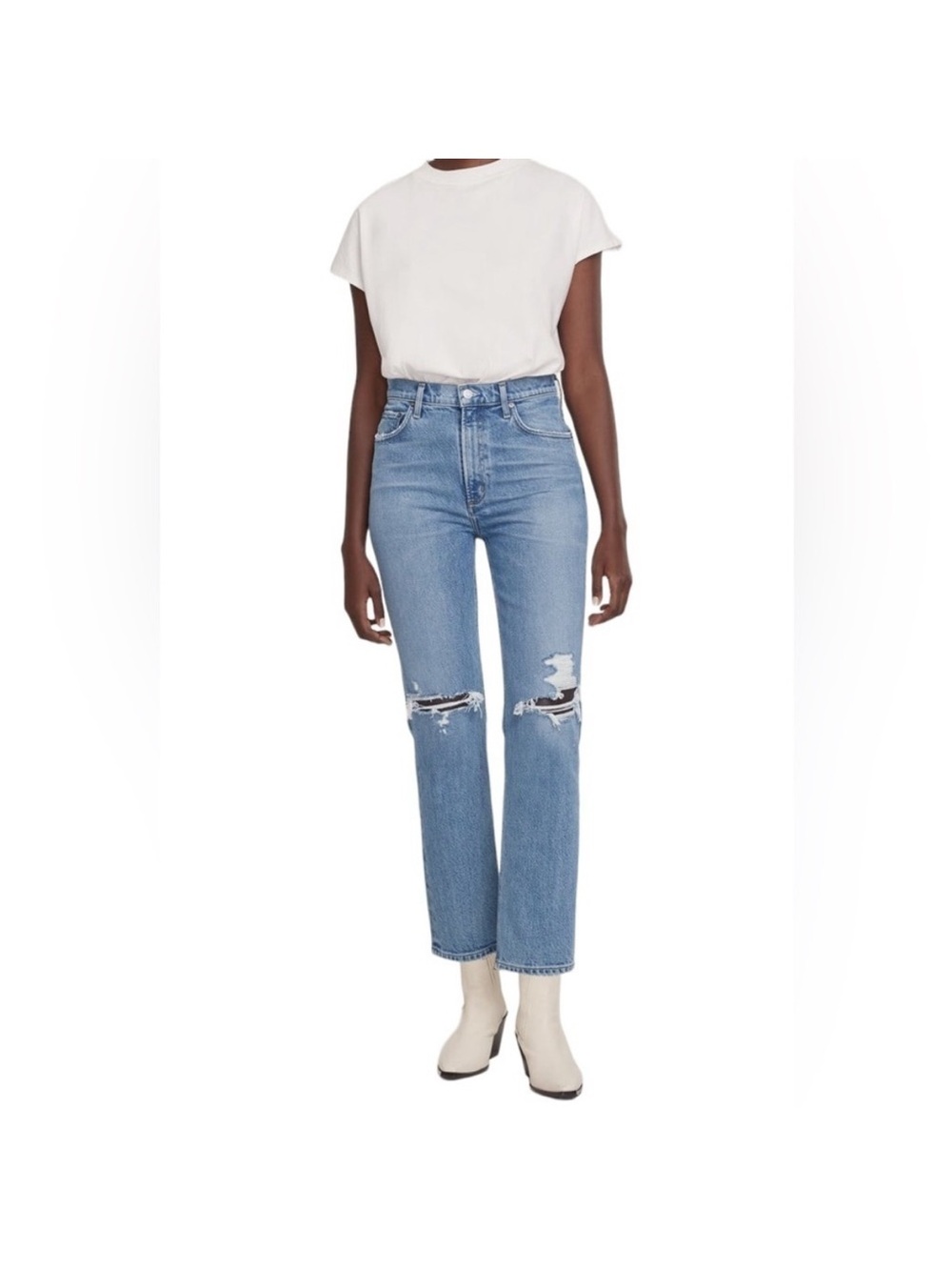 Agolde Wilder High-Rise Straight Leg Distressed Jeans - Light Blue- Size 29